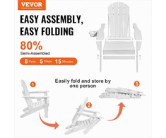 Adirondack plastikinių sulankstomų kėdžių komplektas lauko terasai, sodui ir kiemui, bet kokiam orui pritaikytos ergonomiškos kėdės su puodelių laikikliu, baltos lauko sėdimosios vietos
