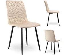 Aksominis krėslas DEXTER, smėlio spalvos, dygsniuotas, metalinėmis kojelėmis, 89 cm aukščio, valgomojo kėdė, virtuvės krėslas, minkštas krėslas
