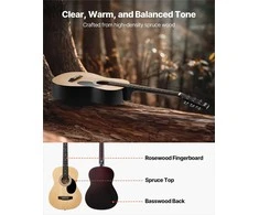 Akustinė gitara pradedantiesiems, natūralios apdailos dreadnought, pilnas komplektas su dėklu, pradedančiųjų akustinė gitara, dreadnought gitara, akustinės gitaros rinkinys