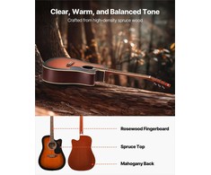 Akustinė gitara pradedantiesiems, „sunburst“ akustinė gitara su dėklu, subalansuoto tono akustinė gitara pradedantiesiems, pilno dydžio akustinės gitaros rinkinys pradedantiesiems