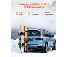 Ant kablio montuojamas slidžių ir snieglenčių laikiklis automobiliui, sulankstomas rakinamas paverčiamas, slidžių laikiklis ant kablio, snieglenčių laikiklis ant kablio, automobilinis slidžių laikiklis