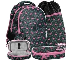 Uniq Mokyklinė kuprinė su flamingais, 42 cm, juoda/rožinė