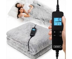 Bero Didelė elektrinė antklodė 180x160 cm, minkštas dvipusis pliušas, su LCD valdymu ir laikmačiu, skalbiamas elektrinis šildomas užtiesalas, pilka šildanti antklodė
