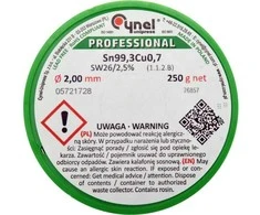 Bešvinis litavimo viela suFlux 2mm Sn99.3Cu0.7, elektronikos litavimui, lituoklis