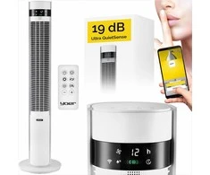 Coolwhisper Tylus koloninis ventiliatorius namų vėsinimui ir oro gryninimui, 19 dB triukšmo lygis, Wi-Fi plazminis jonizatorius, tylus pastatomas bokštinis ventiliatorius, oro cirkuliatorius