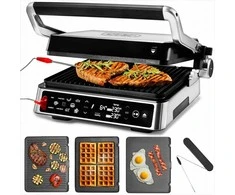 Craftgrill Elektrinis kontaktinis grilis 5-in-1 su mėsos zondu universaliam gaminimui, 2200W galia, keičiamos plokštės, reguliuojamos pozicijos, daugiafunkcis vidaus grilis, kepsninė su zondu
