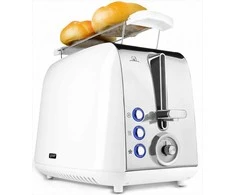 Crystal Baltas skrudintuvas su 7 skrudinimo lygiais ir atitirpinimo funkcija, didelė 925W galia, trupinių padėklas ir grotelės, virtuvės prietaisas, duonos skrudintuvas, elektrinis skrudintuvas