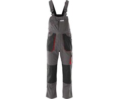 Darbo kelnės su petnešomis vyrams, dydis 2XL, septynios kišenės, pilkos, juodos ir raudonos