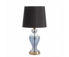 Eurofirany Dekoratyvinė pastatoma lempa, juodas poliesterio gaubtas su auksiniu stiklo ir metalo pagrindu, 48 cm aukštis, glamour ir moderniam interjerui, stilingas stalinis šviestuvas