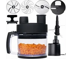 Didelis 2.5 l „aštuoni viename“ rankinio trintuvo priedas, daugiafunkcis virtuvės kombainas, pjaustymas kubeliais, griežinėliais, smulkinimas, trynimas, tešlos kablys, daržovių pjaustyklė