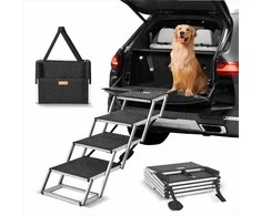 Dog stair for cars, folding aluminum steps for pets, 4‑step portable dog stairs, adjustable height dog ramp