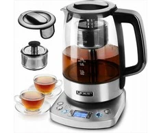 Flavoro Pro Stiklinis elektrinis virdulys su temperatūros reguliavimu arbatos ruošimui, 2200W 1.7L automatinis arbatos virimo aparatas, stiklinis virdulys su temperatūros nustatymu, automatinis arbatos virdulys, elektrinis stiklo virdulys, virtuvinis virdulys arbatai