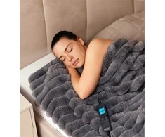 Fuzzo Didelė elektrinė antklodė 180x160 cm dviem asmenims, pliušas ir flanelė, 160W šildymas, LCD valdymas, 10 temperatūros nustatymų, 10 valandų laikmatis, elektrinis šildomas užtiesalas, šildanti antklodė lovai