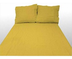 Geltonas vienspalvis gofruotos medvilnės patalynės komplektas, 200x220 cm antklodės užvalkalas su 2 pagalvių užvalkalais, 100% medvilnė, nelyginama patalynė, patvari kokybė, miegamojo tekstilė