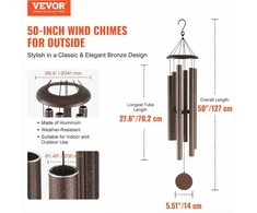 Gilaus tono vėjo varpeliai lauko dekorui, didelis vario gyslų dizainas, 1270 mm ilgis, 6 aliuminio vamzdeliai, atminimo sodo varpelis