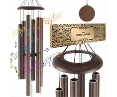 Gilaus tono vėjo varpeliai lauko dekorui, didelis vario gyslų dizainas, 1270 mm ilgis, 6 aliuminio vamzdeliai, atminimo sodo varpelis