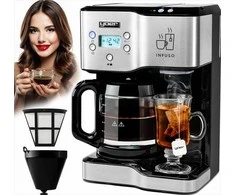 Infuso Kavos aparatas 2 in 1 su karšto vandens dozatoriumi kavai ir arbatai, 1900W, 1.8L vandens talpa, 24h laikmatis, lašelinis kavos virimo aparatas, elektrinis virdulys