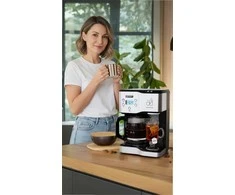 Infuso Kavos aparatas 2 in 1 su karšto vandens dozatoriumi kavai ir arbatai, 1900W, 1.8L vandens talpa, 24h laikmatis, lašelinis kavos virimo aparatas, elektrinis virdulys