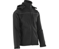 Juoda Softshell striukė su nuimamu gobtuvu, atspari vandeniui ir orui, darbo striukė, Softshell darbo drabužiai, orui laidi striukė