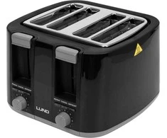 Juodas 4 riekelių skrudintuvas, 1500W, su reguliuojamu apskrudimu