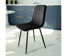 Juodo aksomo valgomojo kėdė, ergonomiška, 120 kg, patogi, minkšta, virtuvės kėdė su atlošu