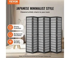 Kambario pertvara 6 dalių japoniško stiliaus vidaus privatumui, sulankstoma besisukanti juoda širma, japoniška kambario širma, nešiojama pertvara, vidaus privatumo širma