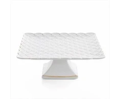 Eurofirany Keraminis serviravimo padėklas, dekoratyvinis indas, kreminės ir auksinės spalvos, 27 x 27 centimetrai, elegantiškas serviravimo padėklas, vaisių dubuo, dekoratyvinė puošmena, stalo dekoras