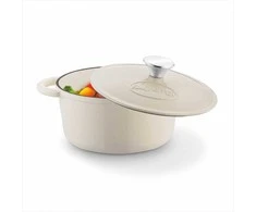 Ketaus emaliuotas troškintuvas 2.8 litro, orkaitei ir viryklei, kreminis glazūruotas, tinkamas indukcijai, ketaus puodas, emaliuotas puodas, 2.8L troškintuvas, troškinimo indas
