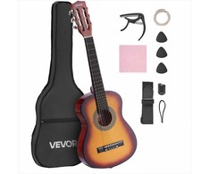Klasikinės gitaros pradedančiųjų rinkinys, 780 mm medinė gitara su priedais, nailoninėmis stygomis, dėklu, derintuvu, saulės spindulių spalvos apdaila, pradedančiųjų gitaros komplektas