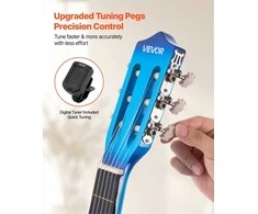 Klasikinės gitaros pradedančiųjų rinkinys, viso dydžio 960 mm instrumentas su nailoninėmis stygomis, dėklu ir derintuvu, mėlynos spalvos liepos medienos klasikinės gitaros rinkinys pradedantiesiems