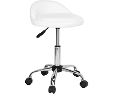Kosmetinė kėdutė Lomo balta, reguliuojamas aukštis, 360° pasukama, grožio salonui, kirpyklai, manikiūrui, pedikiūrui