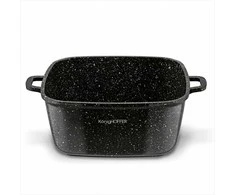 Kvadratinis keraminis puodas 24 cm su aromatizatoriumi ir silikoninėmis rankenų apsaugomis, tinkamas indukcijai 4.9 L, kvadratinis kepimo indas, troškintuvas