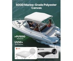 Laivo bimini stogelis, vandeniui atsparus saulės pavėsis laivui, 600D poliesteris su aliuminio rėmu, šviesiai pilkas jūrinis stogelis, laivo tentas