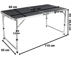 Lauko baldų komplektas Sulankstomas kempingo stalas su 4 kėdėmis, 120x60 cm, juodo medžio, reguliuojamas aukštis, pikniko stalas, turistinis stalas, iškylams