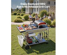 Lauko kepsninės vežimėlis, mobilus gaminimo stalas su prieskonių dėžute ir ratukais, kelių lygių daiktų laikymo sistema, terasos BBQ paruošimo stotis