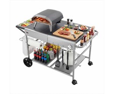 Lauko kepsninės vežimėlis, mobilus gaminimo stalas su prieskonių dėžute ir ratukais, kelių lygių daiktų laikymo sistema, terasos BBQ paruošimo stotis