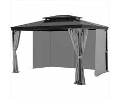 Lauko pavėsinės privatumo užuolaidos, keturių plokščių šoninės sienelės dizainas 284 cm × 284 cm × 211 cm pavėsinėms, vandeniui atsparus poliesteris, pilka pavėsinės užuolaidų pamaina