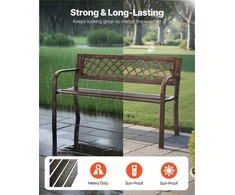Lauko suoliukas 116 cm atsparus oro sąlygoms terasai sodui parkui, anglinio plieno rėmas su PVC tinklelio atlošu, antikinės bronzos sodo suoliukas, terasos suoliukas, lauko sėdimas suoliukas