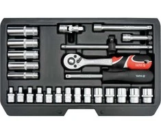 Lizdinių veržliarakčių rinkinys 1/4", 25 vnt., chromo vanadžio plienas, AS-Drive sistema, reketinių veržliarakčių rinkinys