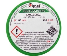 Lydmetalio viela be švino su srautu, 1,0 mm, 250 g, Sn99.3Cu0.7, elektronikos lydmetalis, minkšto litavimo viela