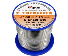 Lydmetalio viela Sn60Pb40, 1,5 mm skersmens, 250 g svorio, su F-SW26 srautu, elektronikos pramonei, švino litavimo viela