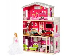 Malibu Dollhouse 3 aukštų medinis lėlių namelis su baldais ir liftu, 114cm