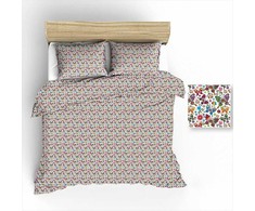 Medvilninės patalynės komplektas 180x200, spalvingi drugeliai, gėlės ir žvaigždės, balta patalynė, minkšta medvilninė patalynė, dvigulės lovos patalynės komplektas