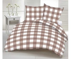 Medvilninės patalynės komplektas, 200x200 cm antklodės užvalkalas su sagomis, smėlio ir baltos spalvos langeliai, 100% medvilnė, 140 g/m², su dviem pagalvių užvalkalais, miegamojo tekstilė