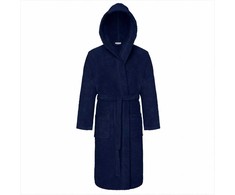 Medvilninis frotinis chalatas su gobtuvu, unisex viešbučio stiliaus chalatas, 450 g/m² svoris, ilgis iki kelių, su kišenėmis ir diržu, minkštas namų drabužis