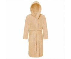 Medvilninis kilpinis chalatas su gobtuvu, unisex viešbučio stiliaus, 450 g/m² tankis, chalatas iki kelių su kišenėmis ir diržu, smėlio spalvos sugeriantis medvilninis chalatas, minkštas namų drabužis