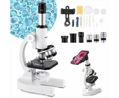 Monokuliarinis mikroskopas suaugusiems, profesionalus sudėtinis rinkinys su 40-2000x didinimu, aliuminio lydinio konstrukcija, LED šviesa ir telefono laikikliu, edukacinis laboratorinis mikroskopas