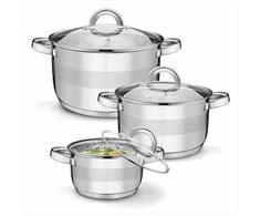 Nerūdijančio plieno puodų rinkinys universaliam gaminimui, tinkamas indukcijai, plaunamas indaplovėje, 3 dydžiai 16 cm 20 cm 24 cm, virtuvės indų komplektas