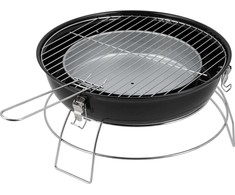 Nešiojamas apvalus grilis ant anglių su chromuotomis grotelėmis, 36x39 cm BBQ grilis stovyklavimui