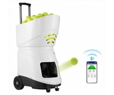 Nešiojamas automatinis teniso kamuoliukų aparatas su 150 kamuoliukų talpa, kelių režimų treniruotėmis, 5 varikliais, Bluetooth nuotolinio valdymo pultu